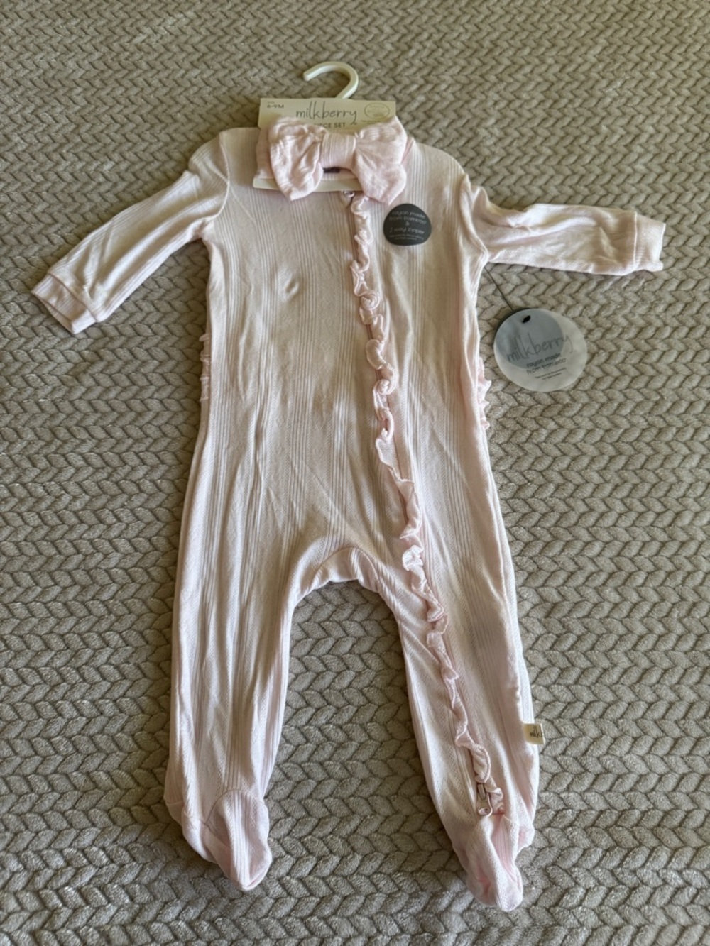 Milkberry Baby Pink Ruffle Footed One-Piece Size 6-9 Months NWT